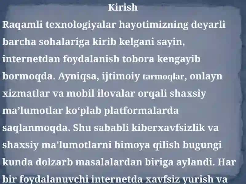 Kiberxavfsizlik va shaxsiy ma'lumotlarni himoyalash 2