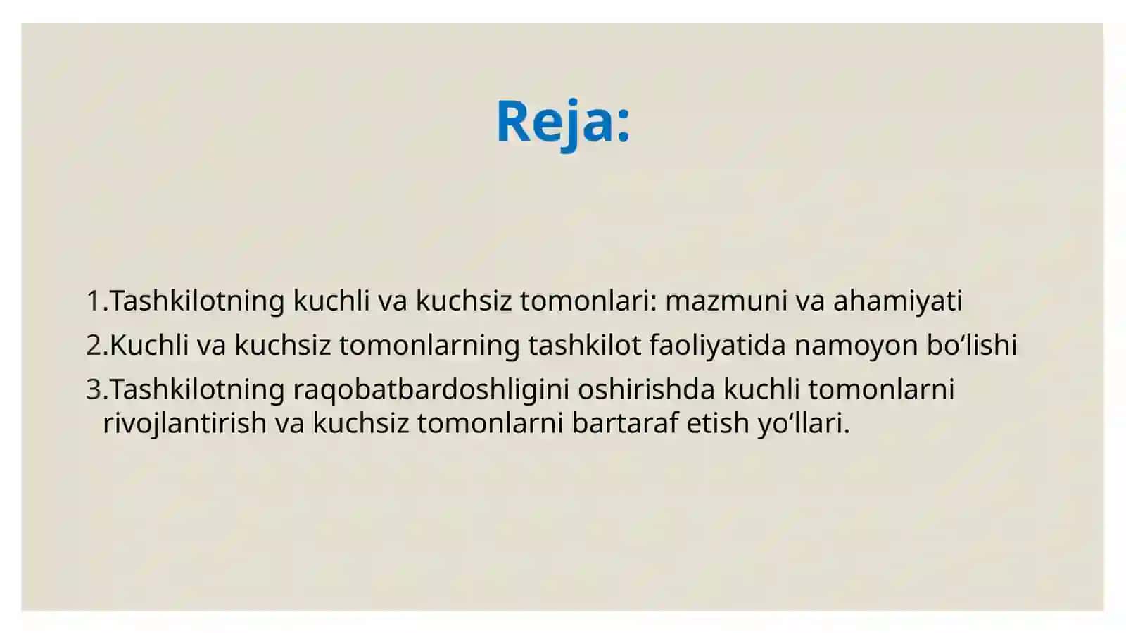 Tashkilotning kuchli va kuchsiz tomonlarini namoyon bo'lishi 2