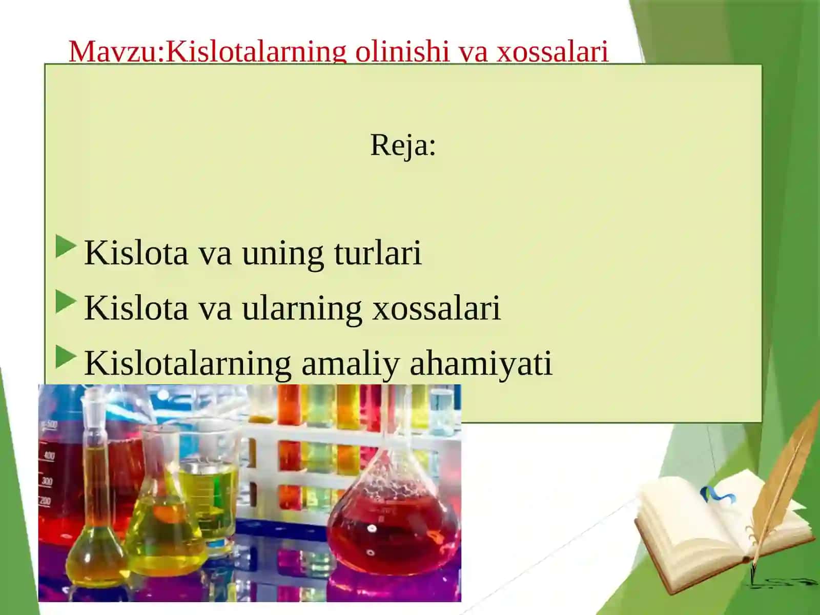 7-sinf Kimyo fanidan Kislotalarning olinishi va xossalari ochiq dars ishlanmasi 2