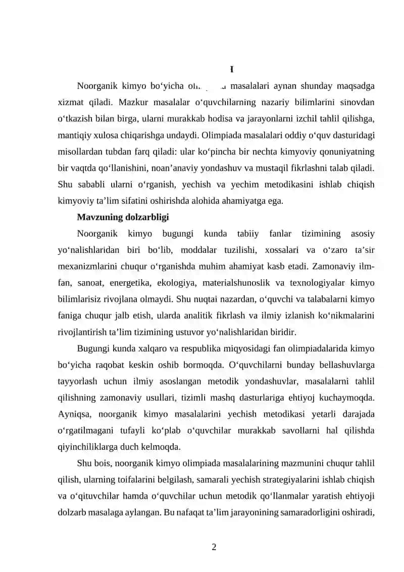 Noorganik kimyodan olimpiada masalalari va ularning yechish metodikasi 2