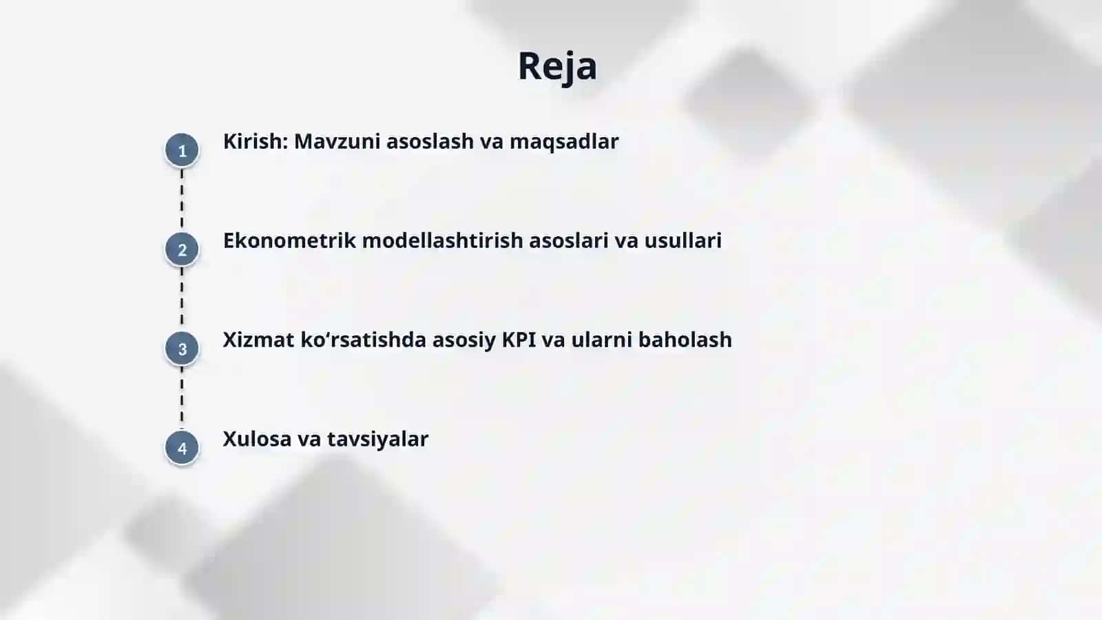 Hizmat koʻrsatish korxonalari faoliyati koʻrsatgichlarini ekonometrik modellashtrish. 2