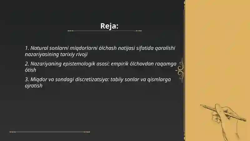 Natural sonni miqdorlarni ólchash natijasi sifatida qaralishi nazariyasini órganish 2