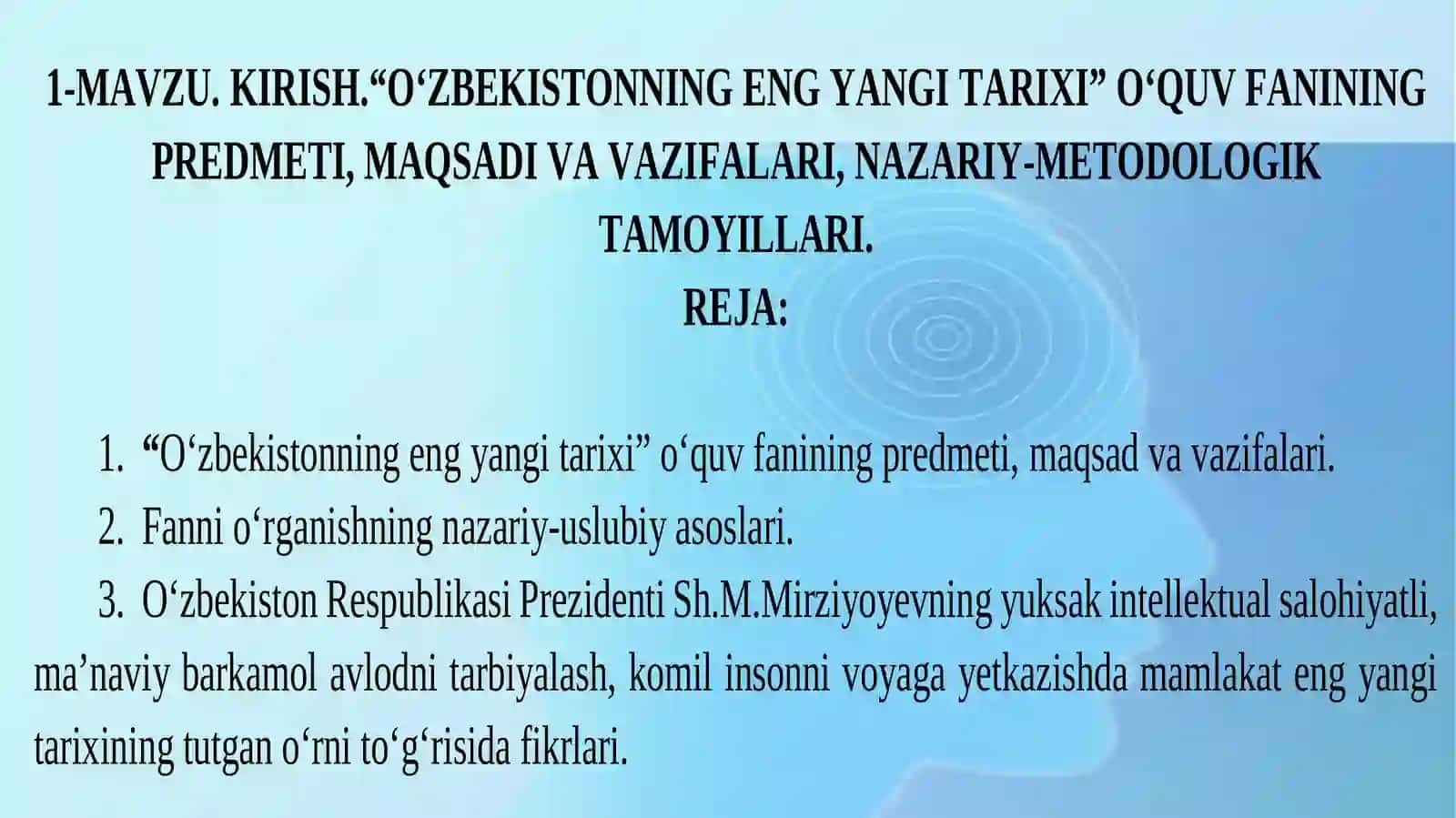 Mavzu: O'zbekiston eng yangi tarixi fanidan 1-seminar mashg'uloti uchun taqdimot 2