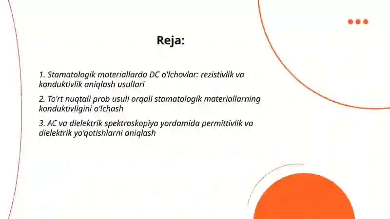 Stamatologik materiallarning elektrik xossalari aniqlash usullari 2