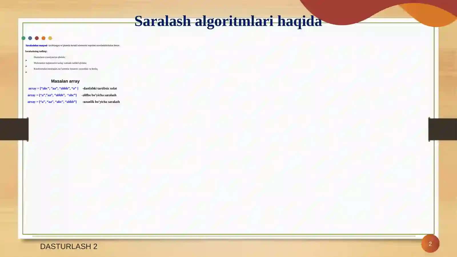 Saralash algoritmlari haqida 2