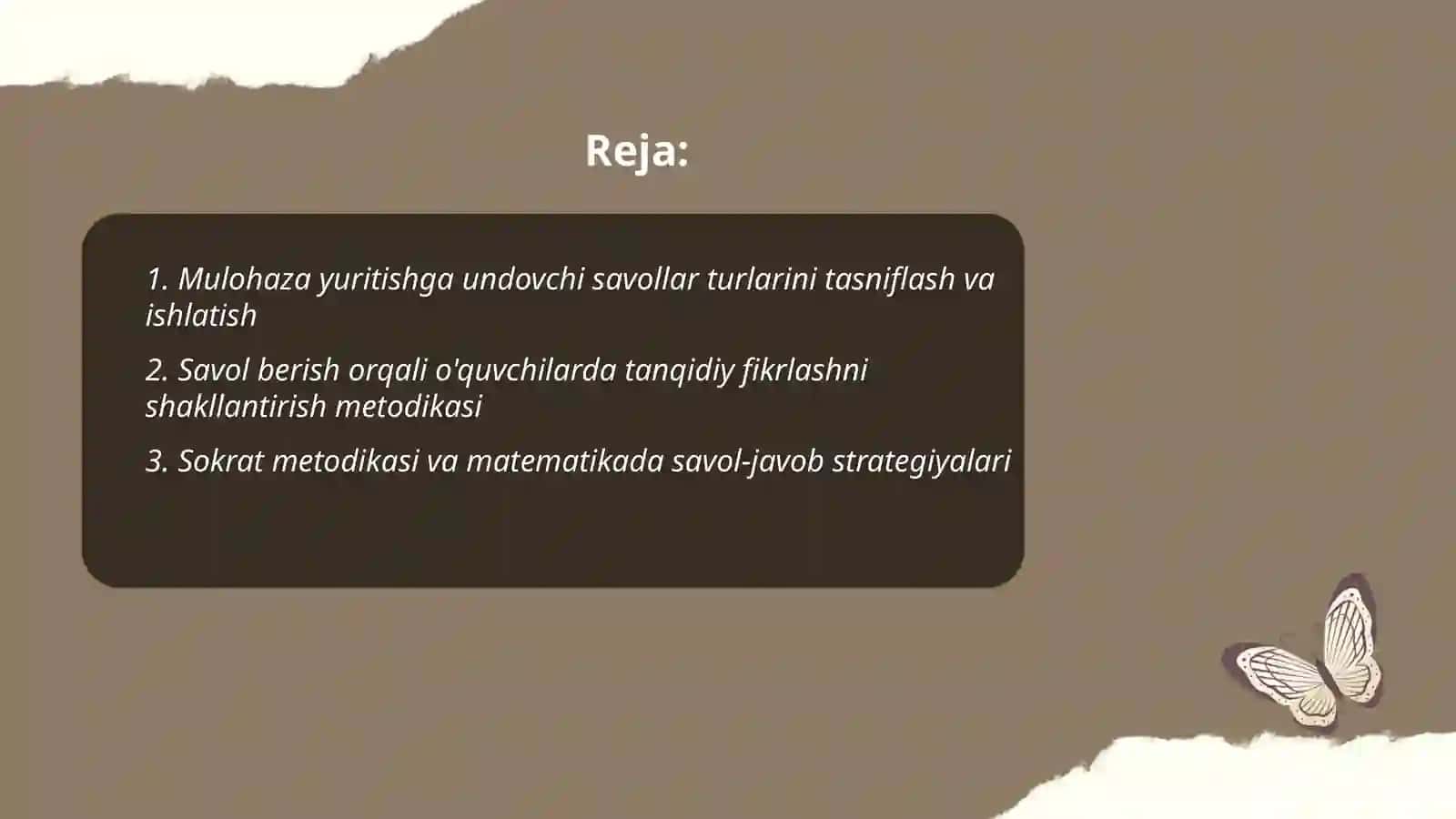 Matematika darslarida mulohaza yuritish, fikrlashga undovchi savollar yordamida darsni tashkil qilish metodikasi 2