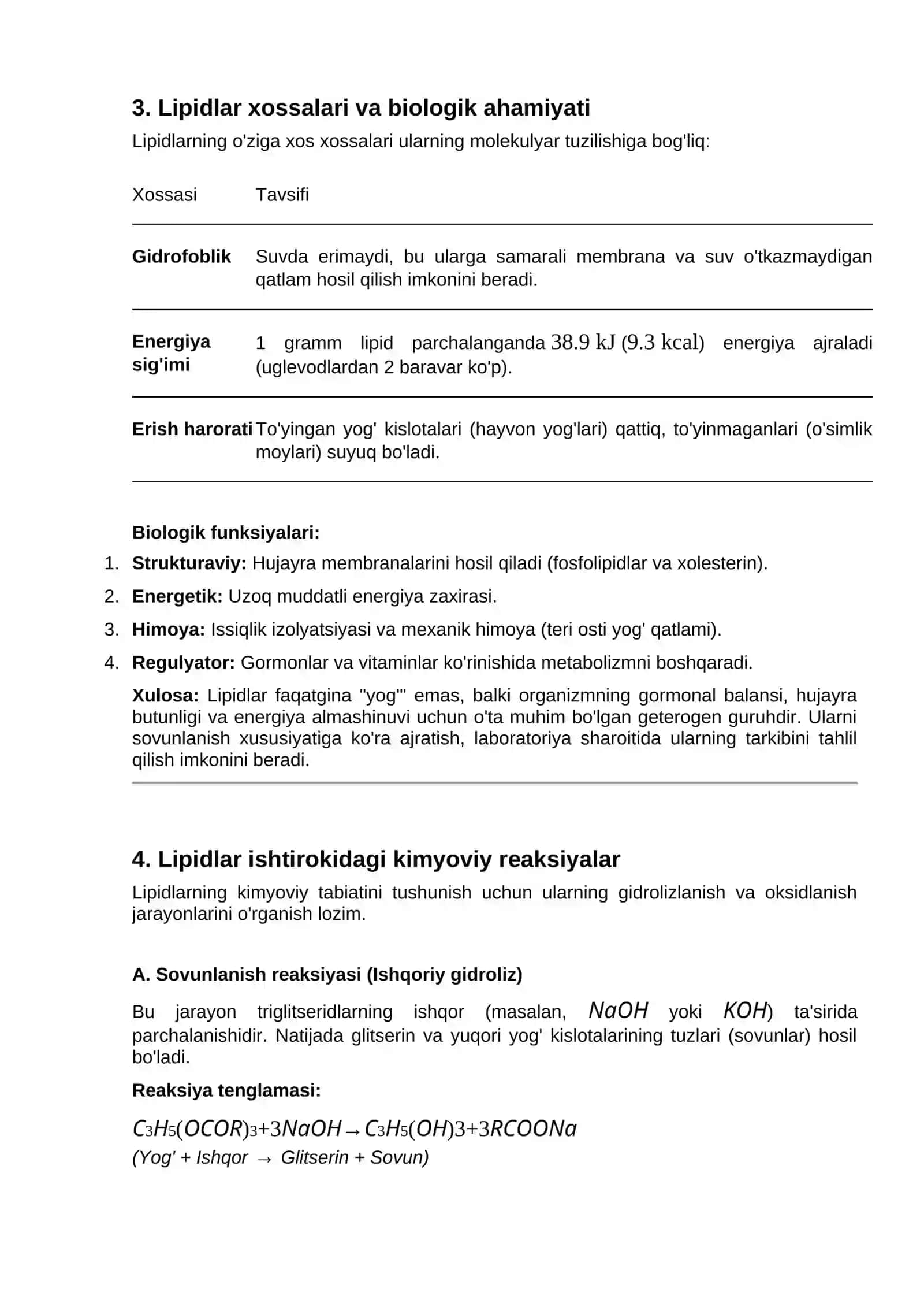 Sovunlanadigan va sovunlanmaydigan lipidlar, ularning tuzilishi va xossalari 2