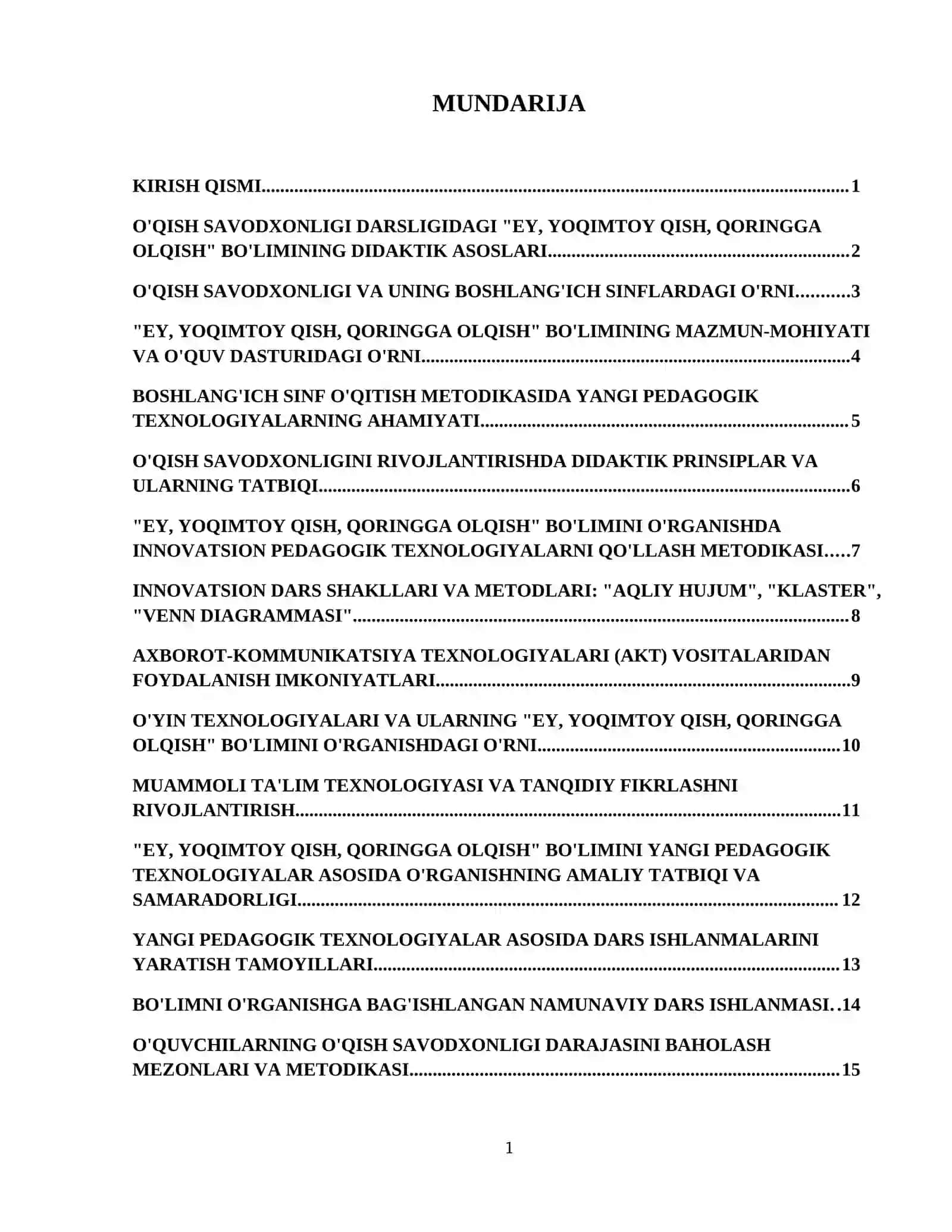 3 sinf O‘qish savodxonligi darsligidagi "Ey,yoqimtoy qish,qoringga olqish" bo‘limini yangi pedagogik texnalogiyalar vositasida o‘rganish 2