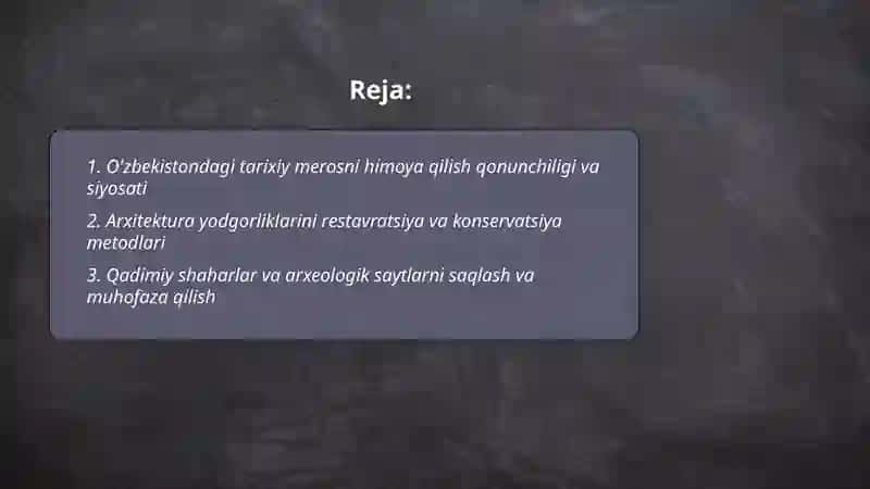 O’zbekistondagi Tarixiy Meroslarni Saqlash 2