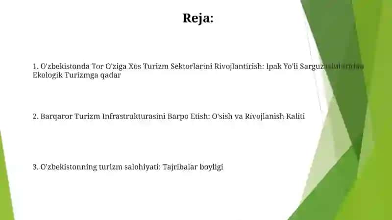 O'zbekistonda Tor O'ziga Xos Turizm Sektorlarini Rivojlantirish: Ipak Yo'li Sarguzashtlaridan Ekologik Turizmga qadar 2