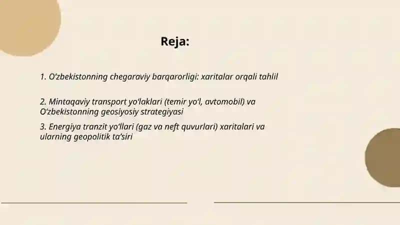 Oʻzbekistonning geosiyosiy holatini xaritalar orqali tahlil qilish 2