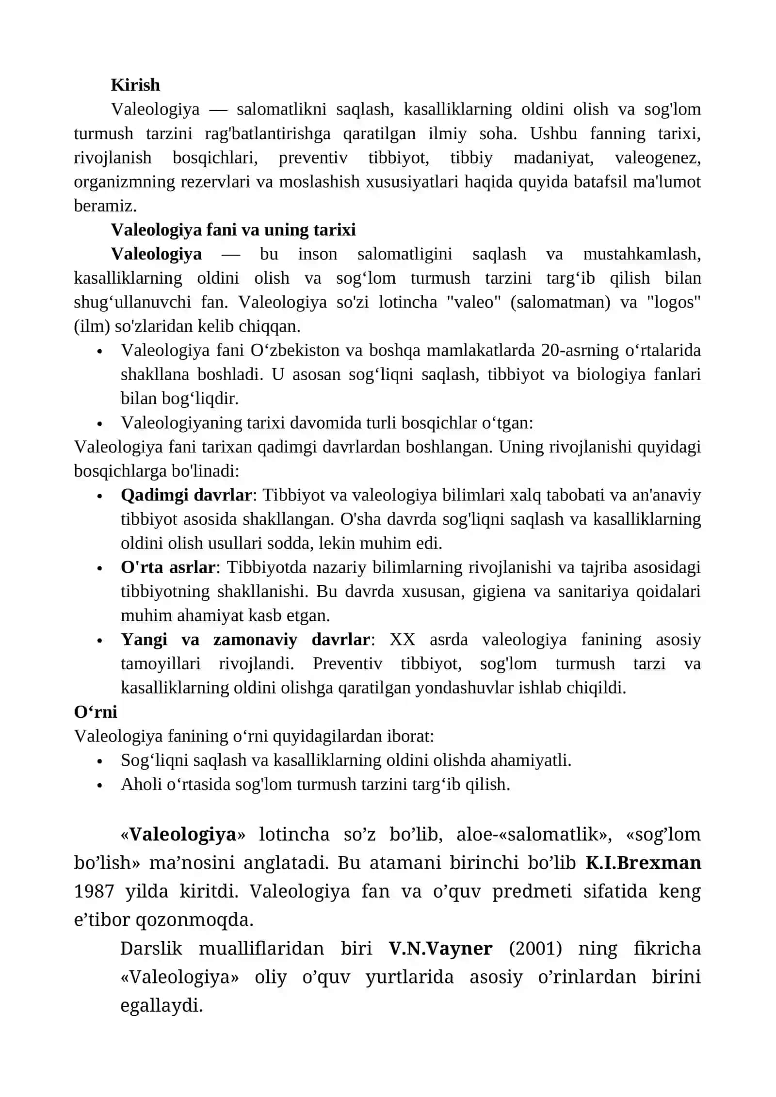 Valeologiya fani va uning tarixi, bosqichlari, o‘rni 2