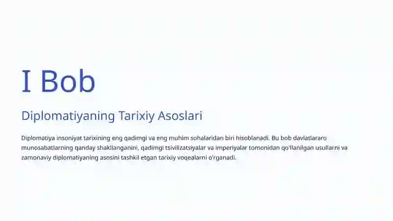 Diplomatik Xizmat Rivoji: Tarixdan Zamonaviylikka 2