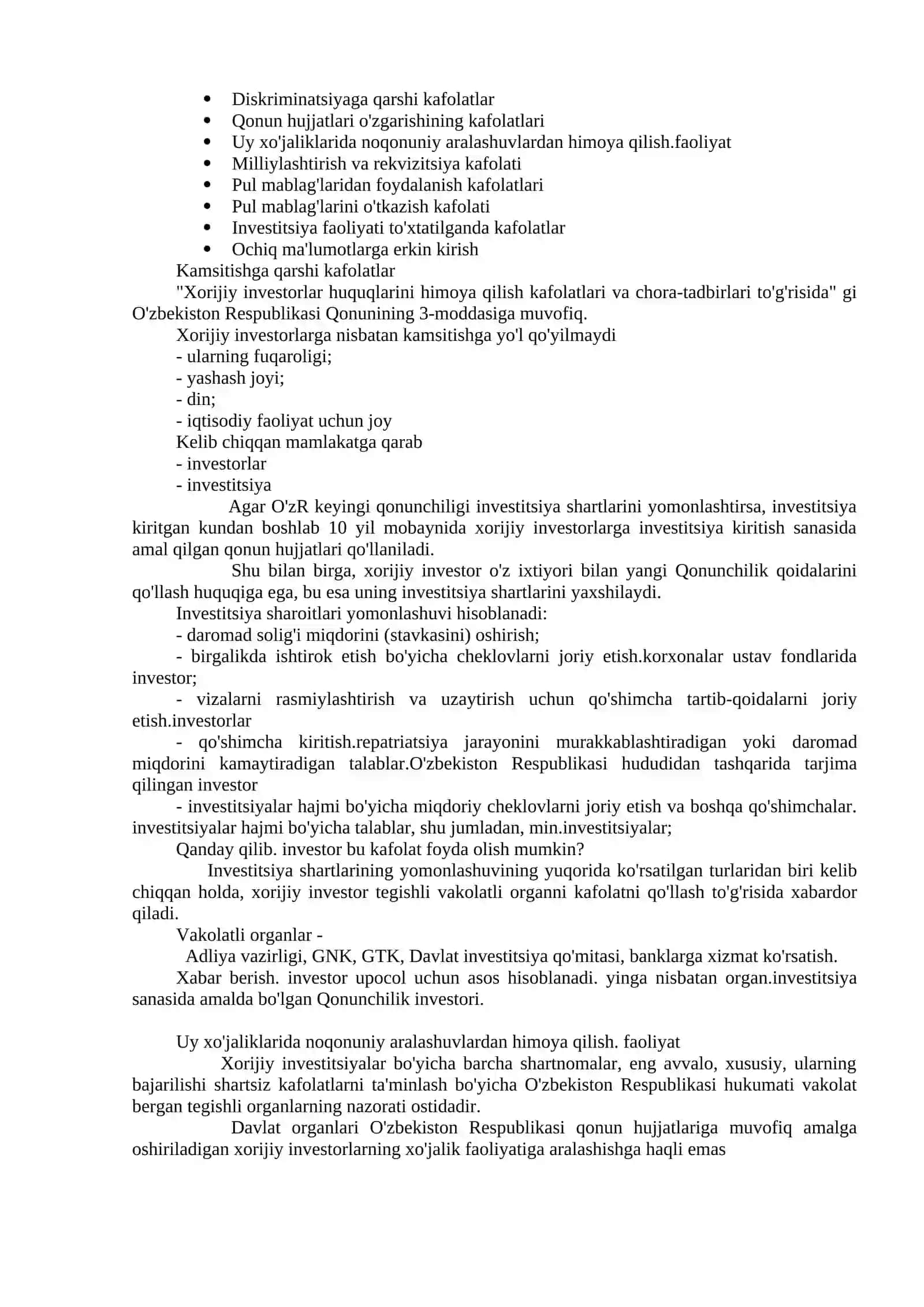 O’zbekiston Respublikasida xorijiy investorlarning xuquqlari 2