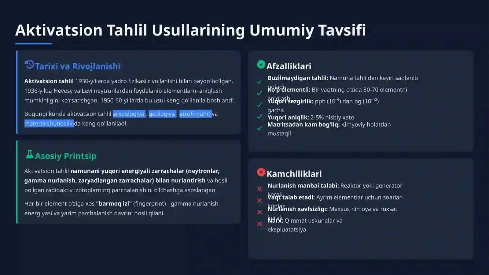 Ion-rentgen, Neytron-aktivatsion va Gamma-aktivatsion Tahlil Usullari 2