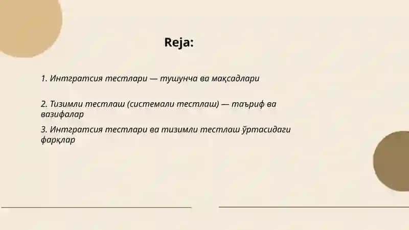Интгратсия тестлари ва тизмли тестлаш 2