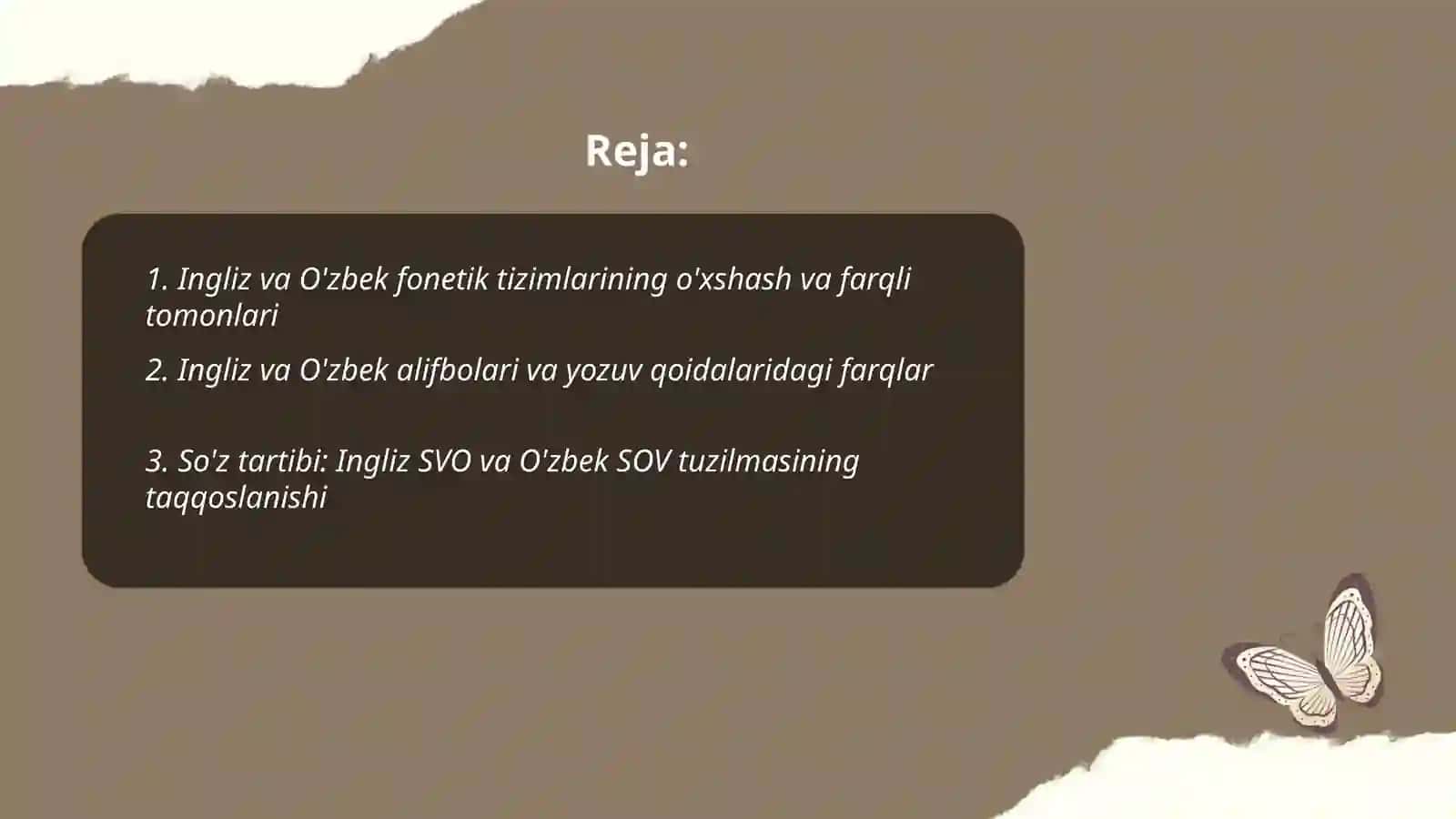 Ingliz va O'zbek tili farqlari 2
