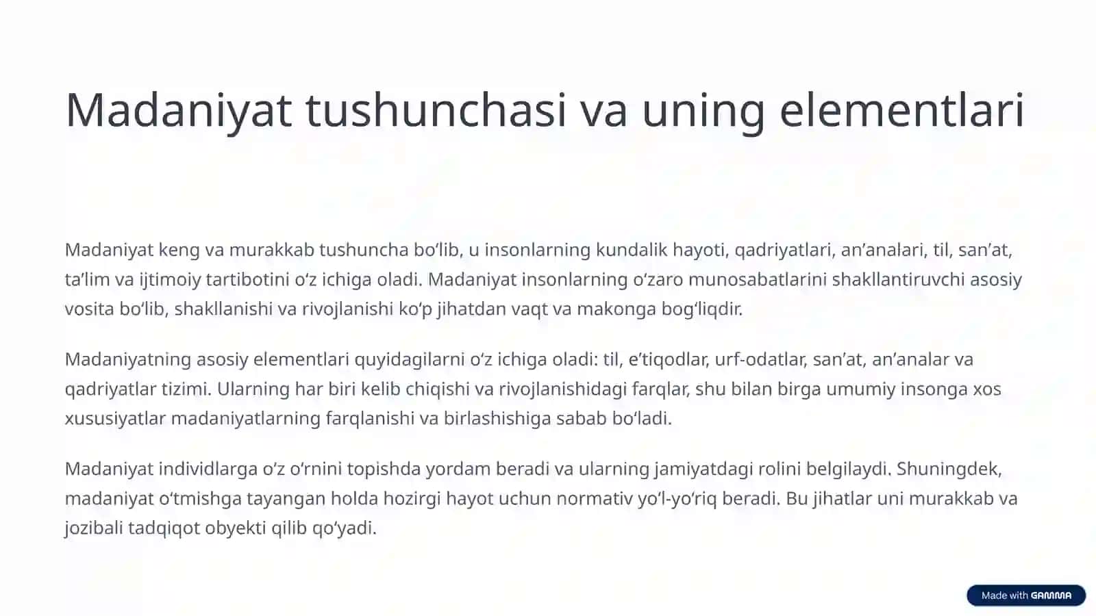 Dunyo xalqlari madaniyatidagi umumiylik va farqlar 2