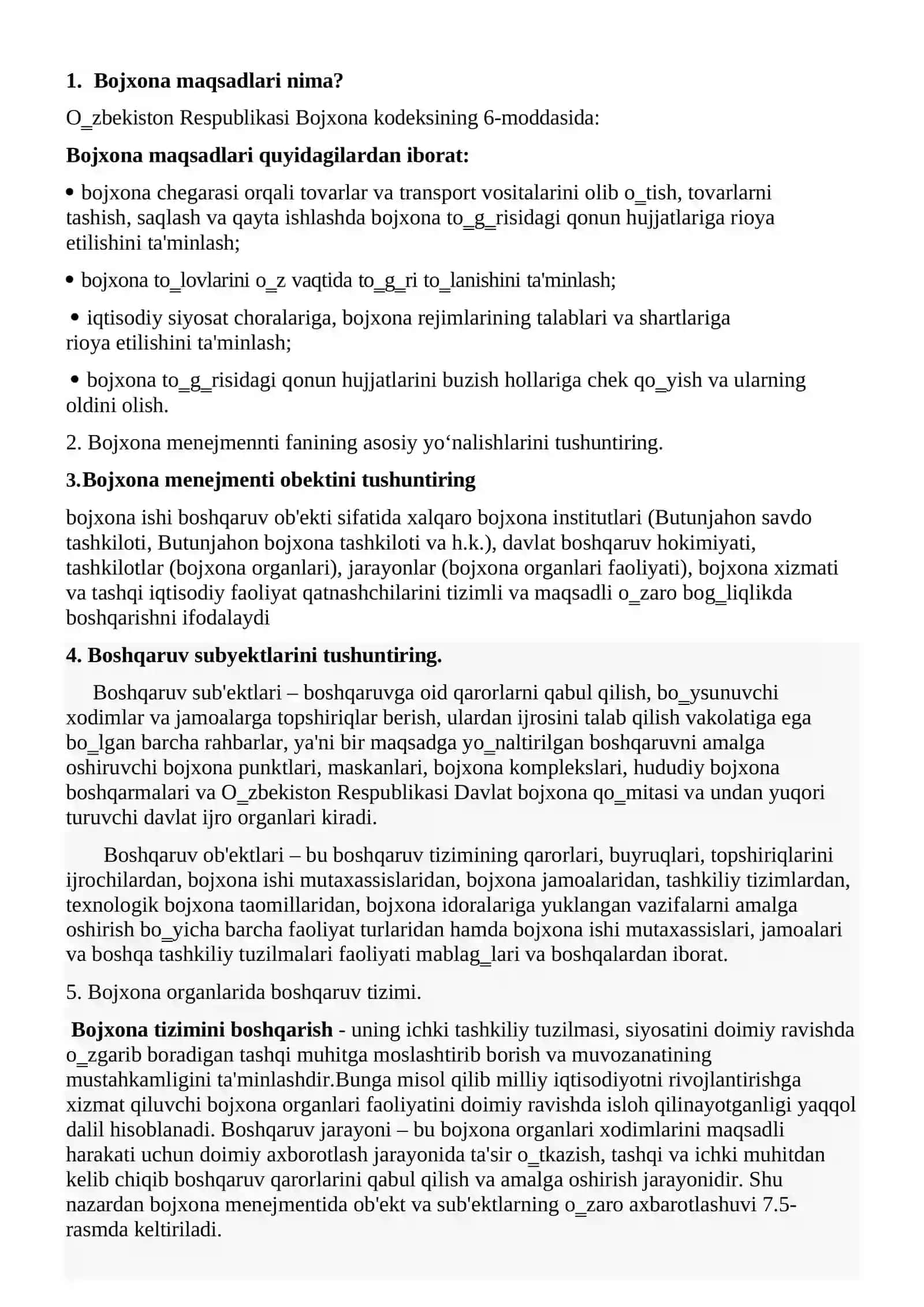 Bojxona qo'mitasiga ishga kirish uchun savol javoblar toplami 2