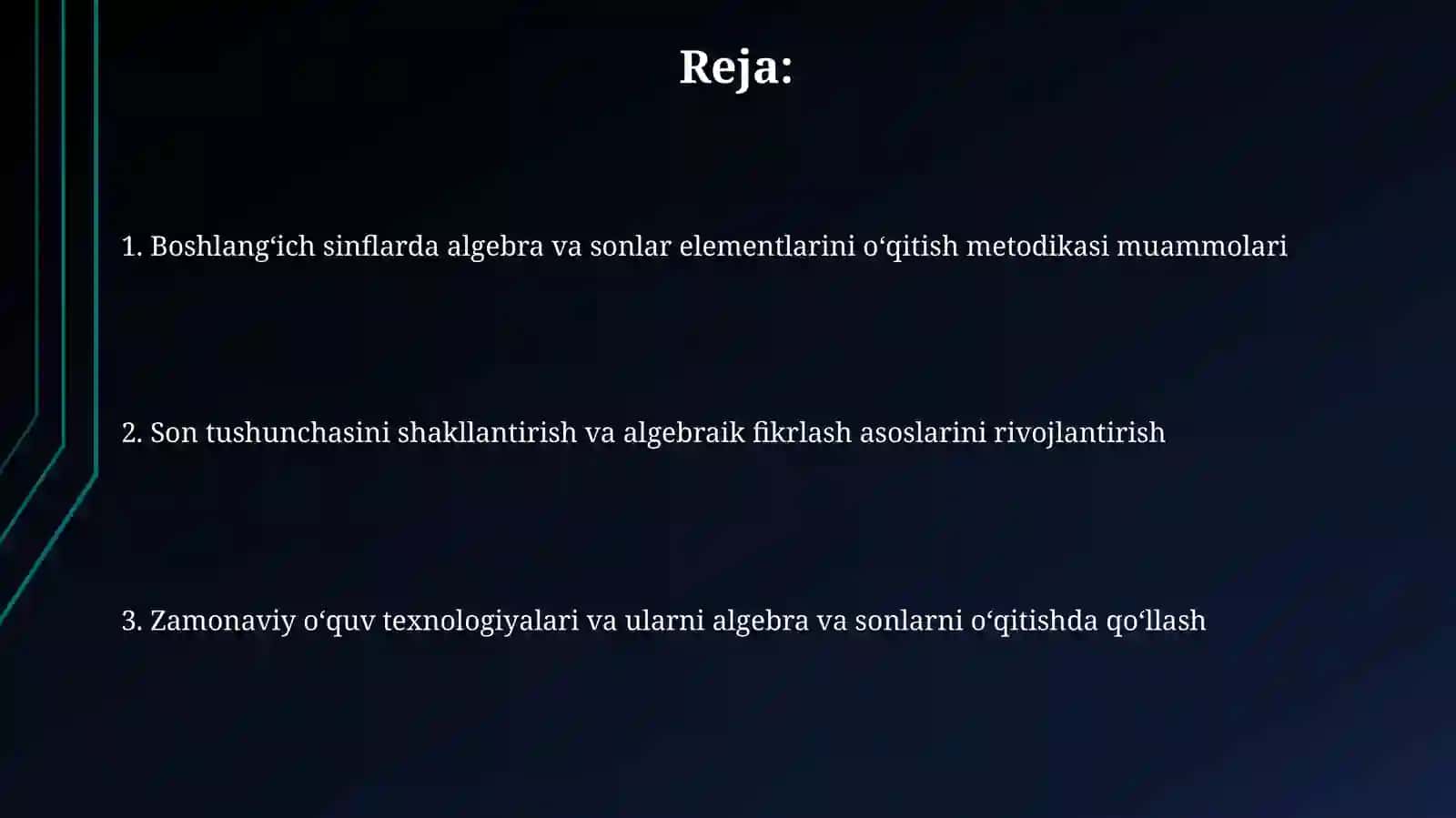 Algebra va sonlar elementlarini o‘rgatish metodikasi 2