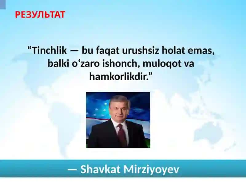 O’zbekitonning Markaziy Osiyodagi tinchlik va barqarorlikni ta’minlashdagi o’rni 2