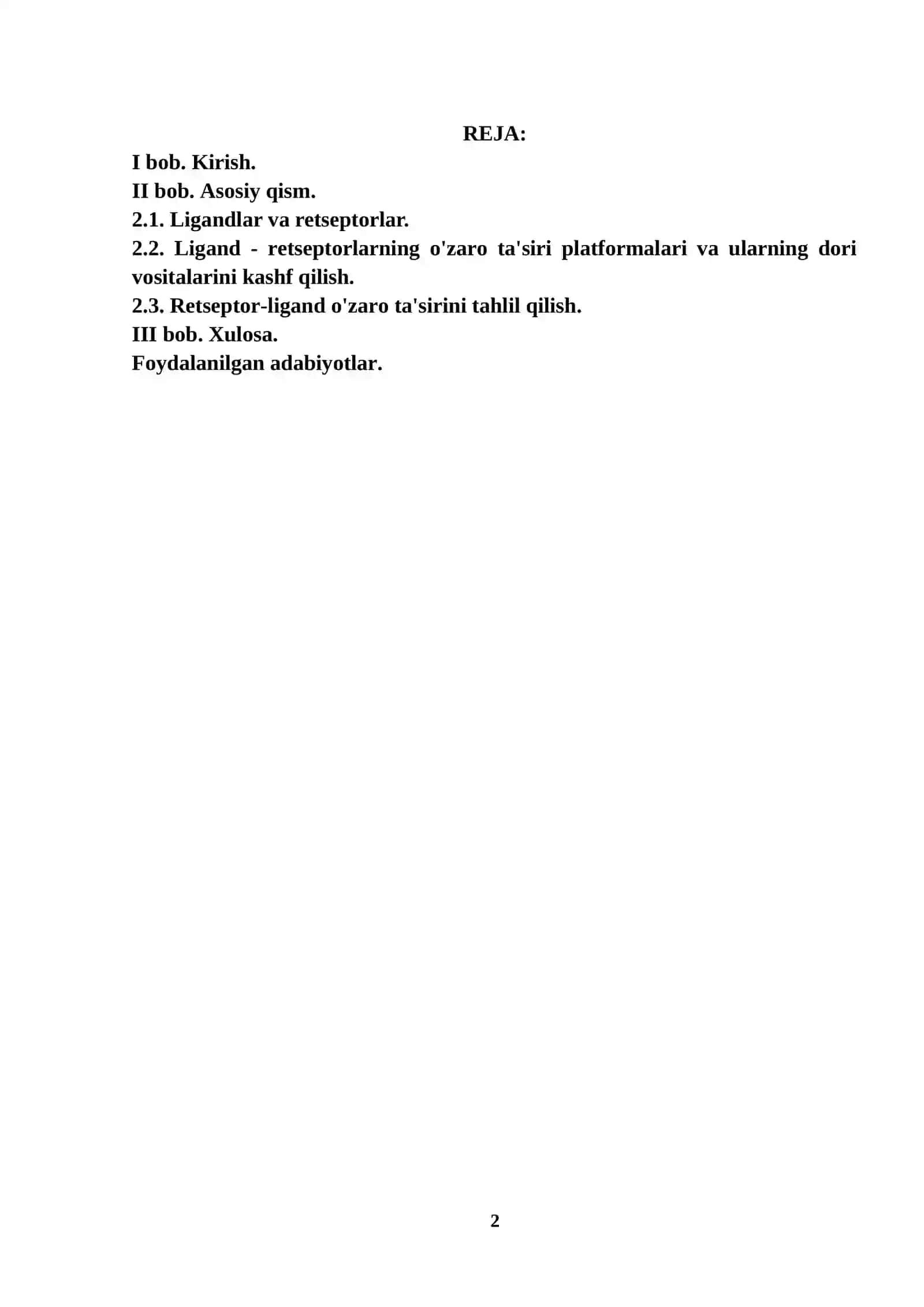 Mavzu: Ligand-retseptor bog`lanishlar uchun dasturlar 2