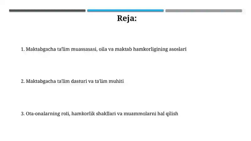 Maktabgacha ta'lim muassasasi, oila va maktab hamkorligining asoslari 2