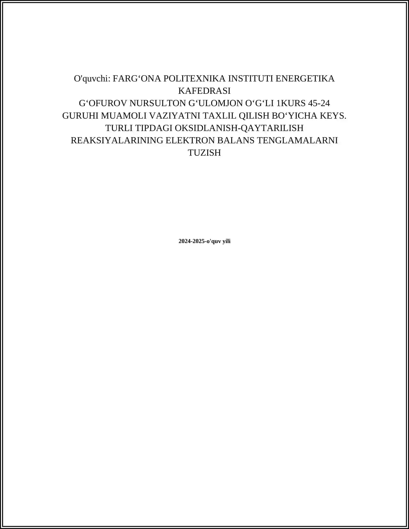Oksidlanish-qaytarilish reaksiyalarining elektron balans tenglamalarni tuzish 2