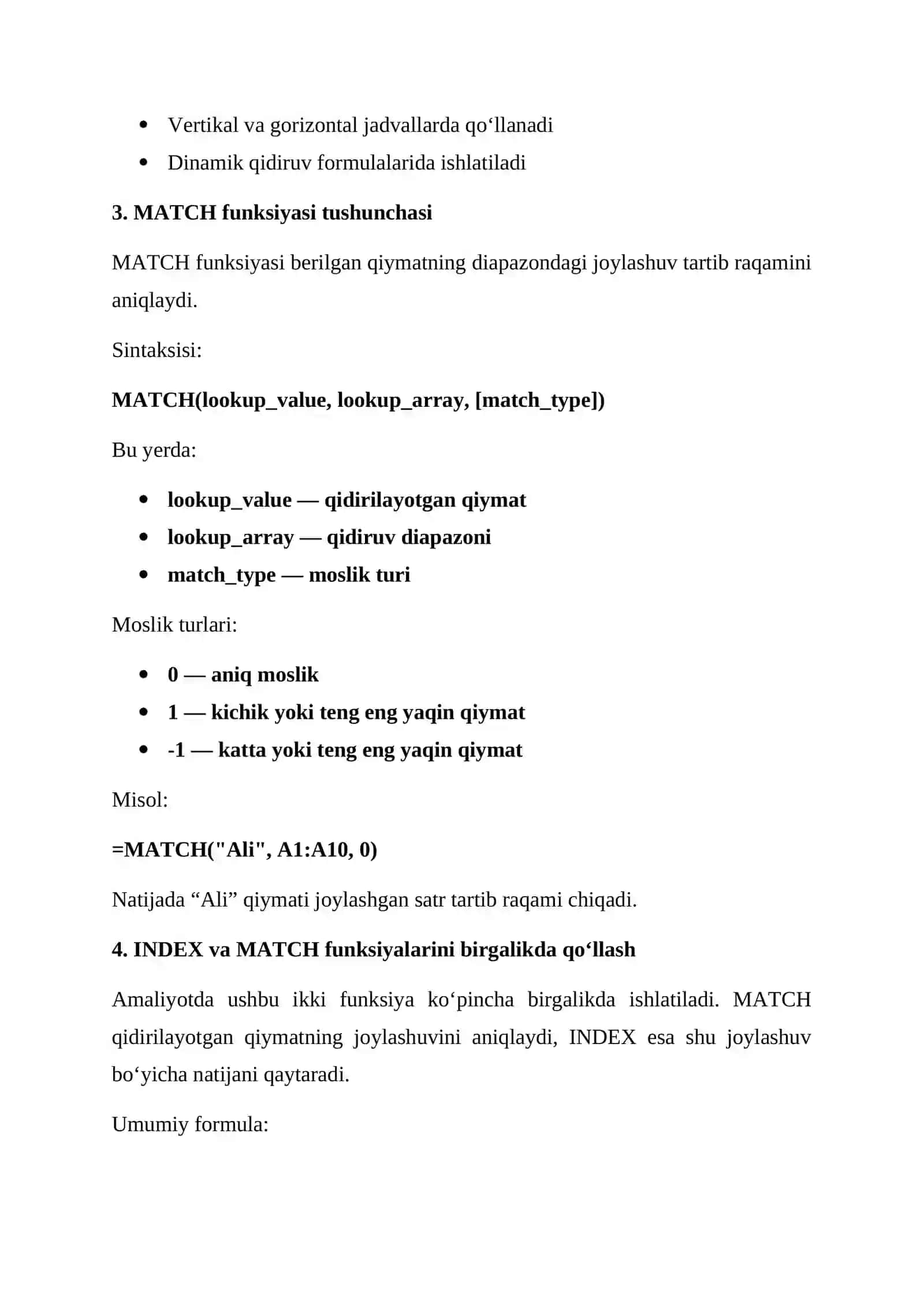 INDEX va MATCH funksiyalari 2