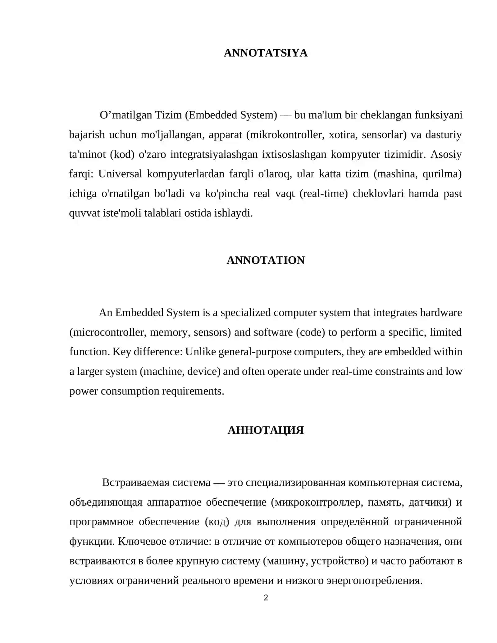 O'RNATILGAN TIZIMLARNING UMUMIY ASOSLARI 2