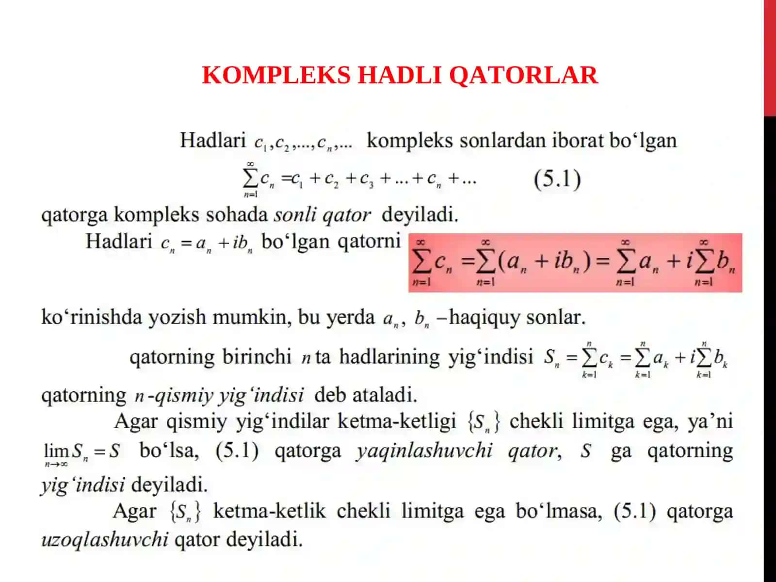 KOMPLEKS HADLI QATORLAR.TEYLOR QATORI. LORAN QATORI.YAKKALANGAN MAXSUS NUQTALAR VA ULARNING KLASSIFIKATSIYASI 2
