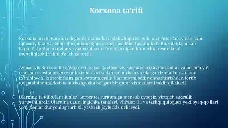 Avtoservis Korxonalari VaUlarningTa'Rifi 2