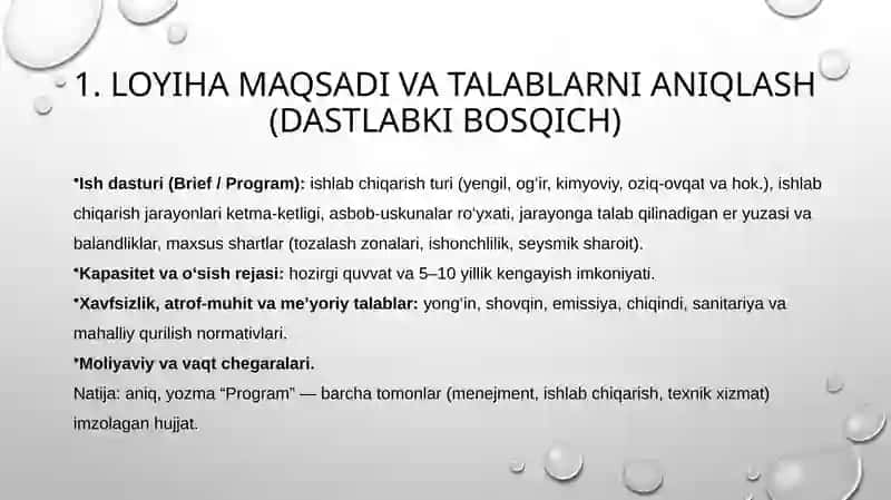 Sanoat korxonasi ishlab chiqarish binosining qavatlar rejasini loyihalash ishlari va prinsiplari. 2