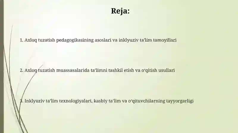 Korreksion pedagogika asoslari.Inkyuziv ta'lim texnologiyasi 2