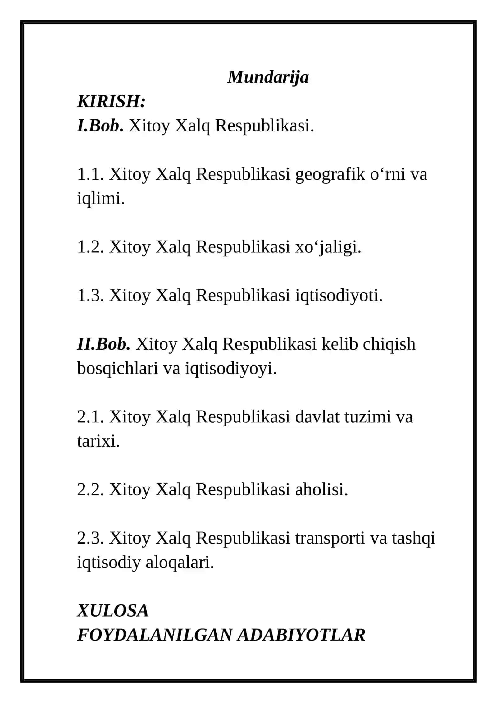 Xitoy Xalq Respublikasi iqtisodiy-ijtimoiy geografik tavsifi 2