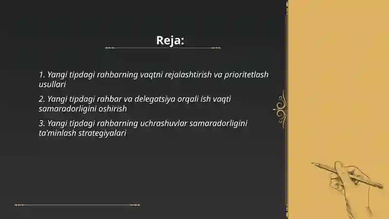 Yangi tipdagi rahbar va uning ish vaqti samaradorligi 2
