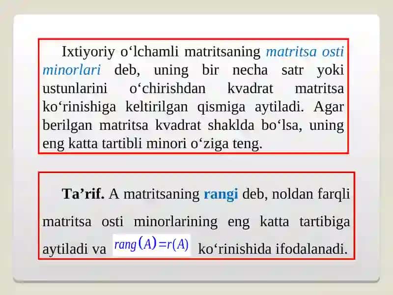 MATRITSA RANGI. TESKARI MATRITSA 2