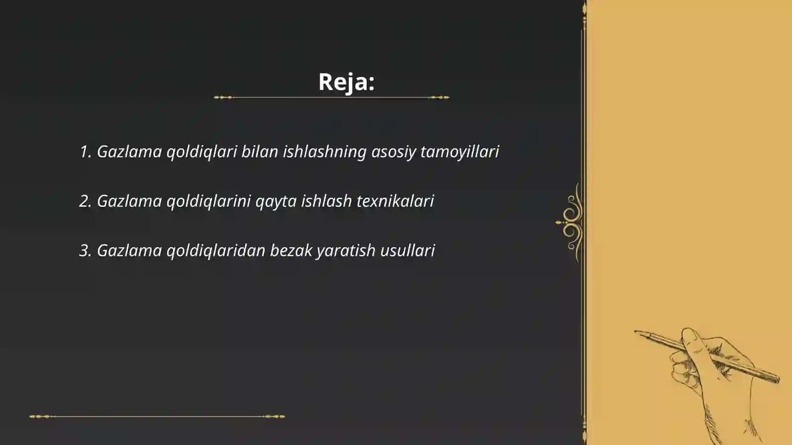 Gazlama qoldiqlari bilan ishlash,,bezakʼʼ namunasini tayyorlash 2