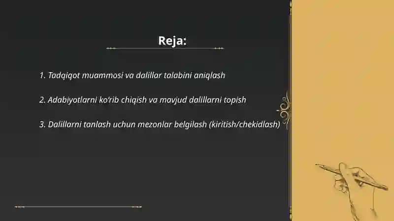 Tadqiqot jarayonida dalillar bilan ishlash bosqichlari 2