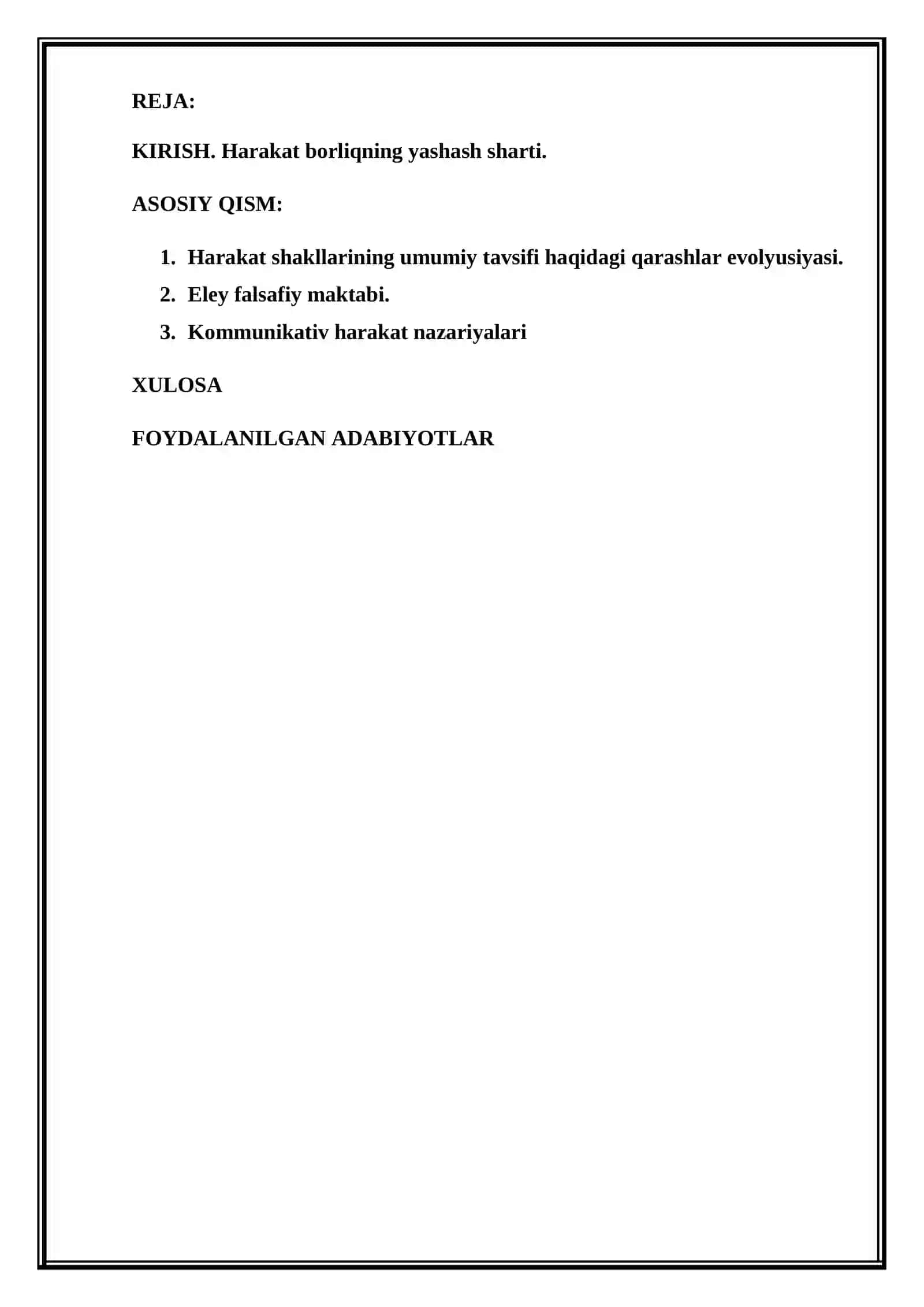 HARAKAT SHAKLLARINING O’ZARO ALOQADORLIGI MAVZUSIDA TAYYORLAGAN REFERAT I 2