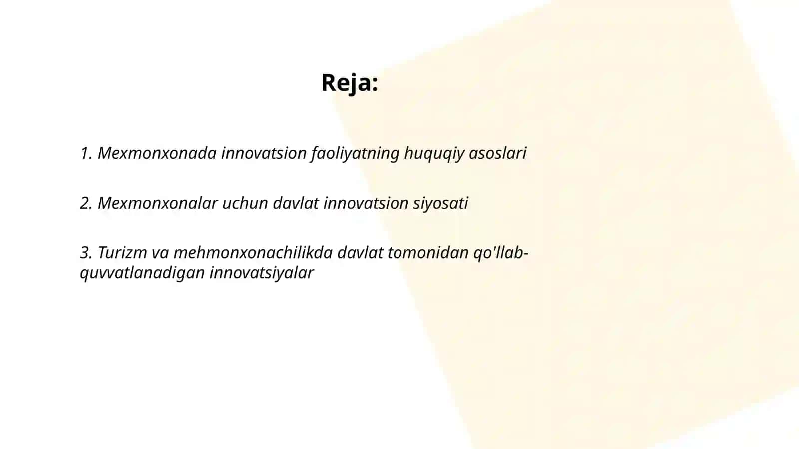Mexmonxonada Innovation faoliyatni davlat tomonidan tartibga solinishi 2