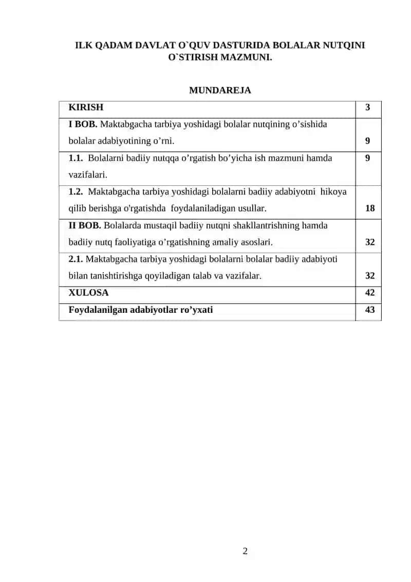 ILK QADAM DAVLAT O`QUV DASTURIDA BOLALAR NUTQINI O`STIRISH MAZMUNI 2