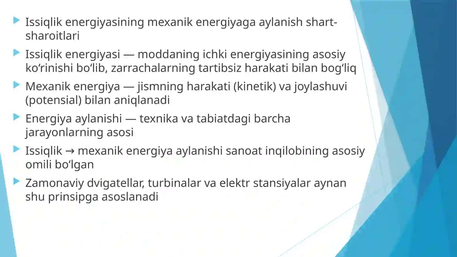 Issiqlik energiyasining mexanik energiyaga aylanish shart-sharoitlari 2