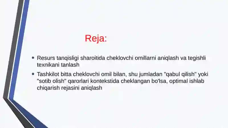 Cheklovchi omillar-Limiting factor Analysis 2