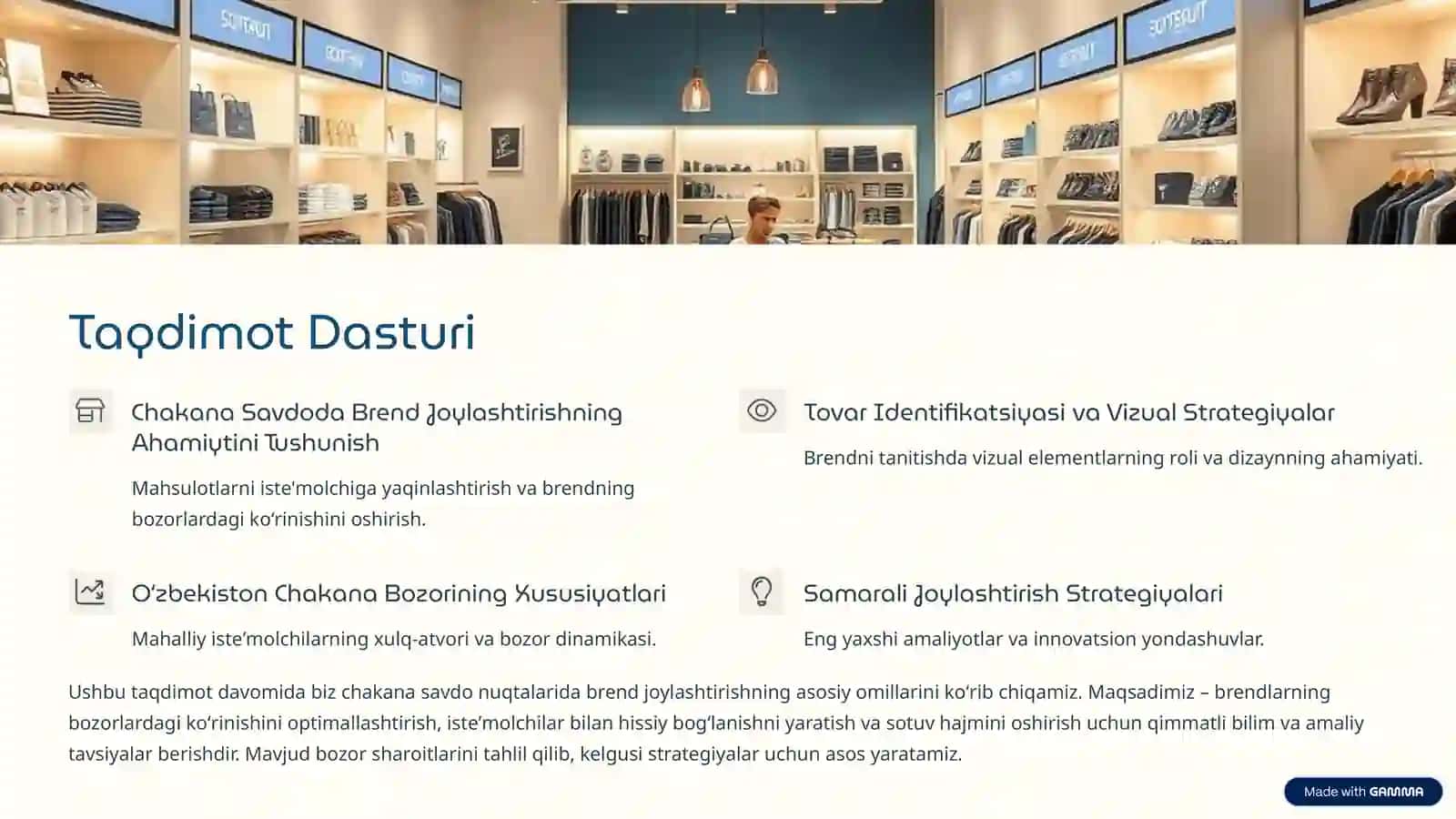 Chakana Savdo Nuqtalarida Brend Joylashtirish: Oʻzbekiston Bozoridagi Imkoniyatlar va Identifikatsiya Strategiyalari 2