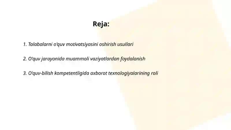 TALIM JARAYONIDA TALABALAR O'QUV-BILISH KOMPETENTLIGINI RIVOJLANTIRISH 2