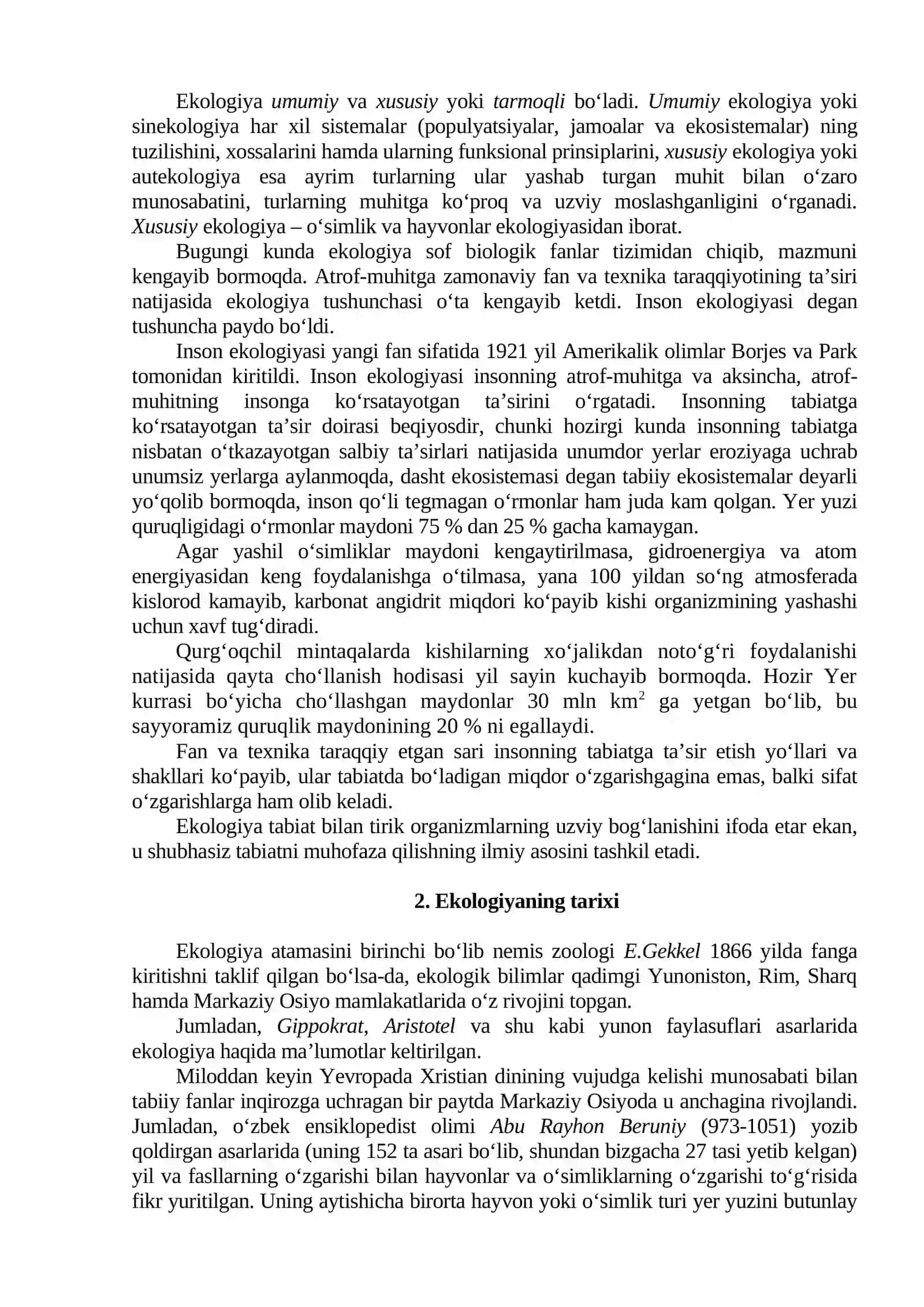 Ekologiya va atrof-muhit muhofazasi fanining predmeti, maqsadi va vazifalari 2