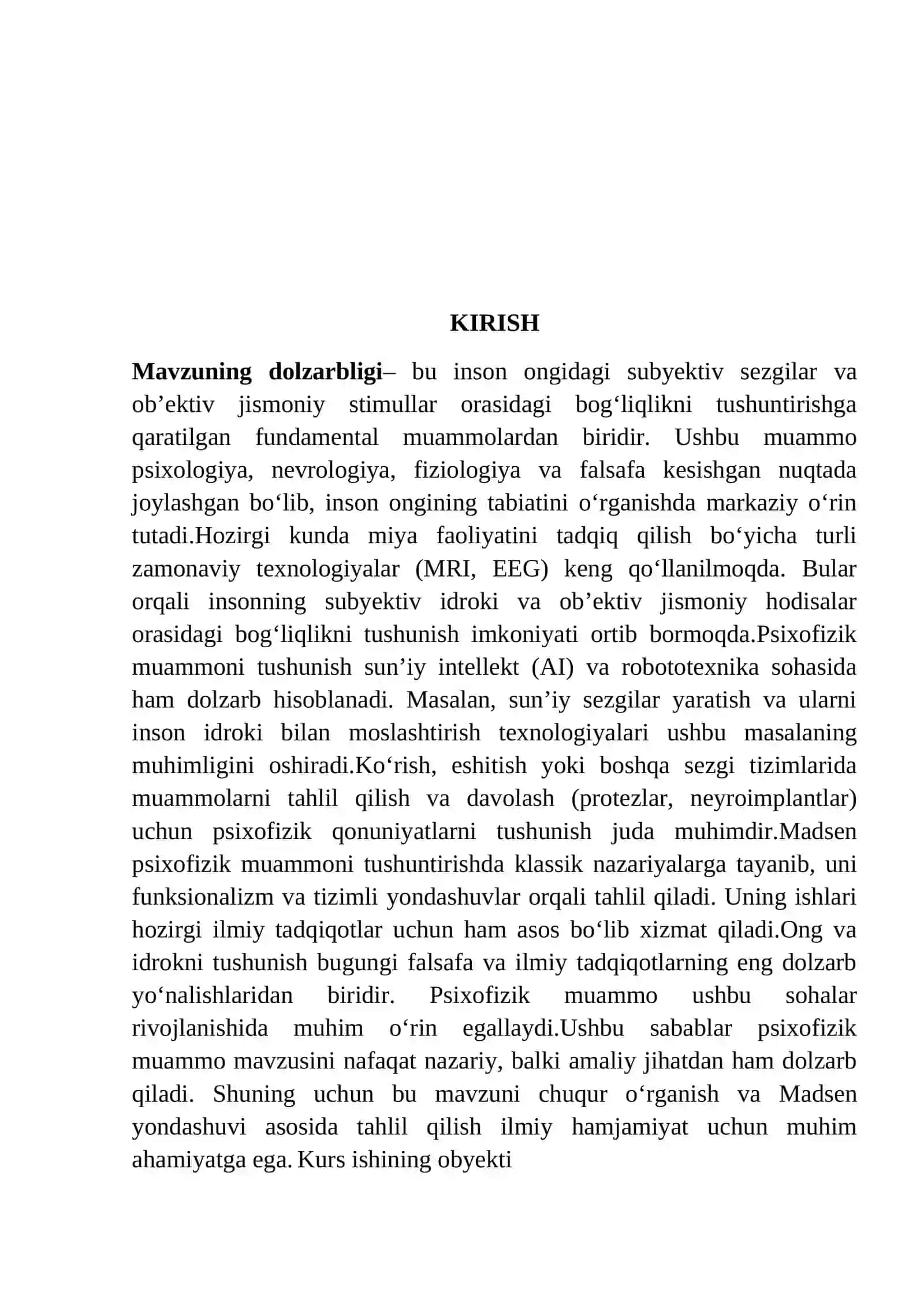 psixofizik muammo: uni shakllantirish variantlari va uni hal qilish usullari (Madsen) 2