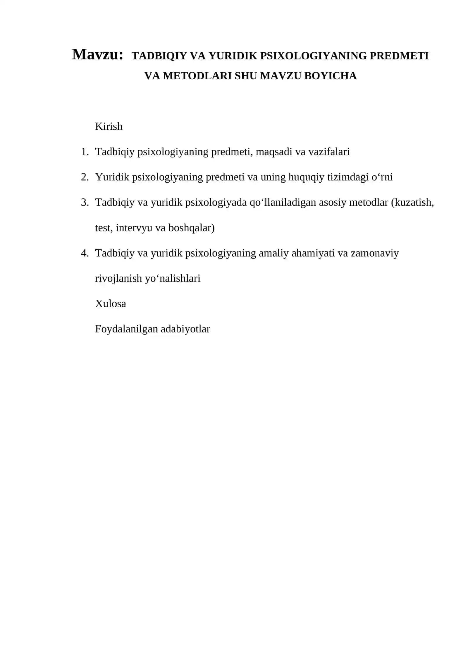 TADBIQIY VA YURIDIK PSIXOLOGIYANING PREDMETI VA METODLARI 2