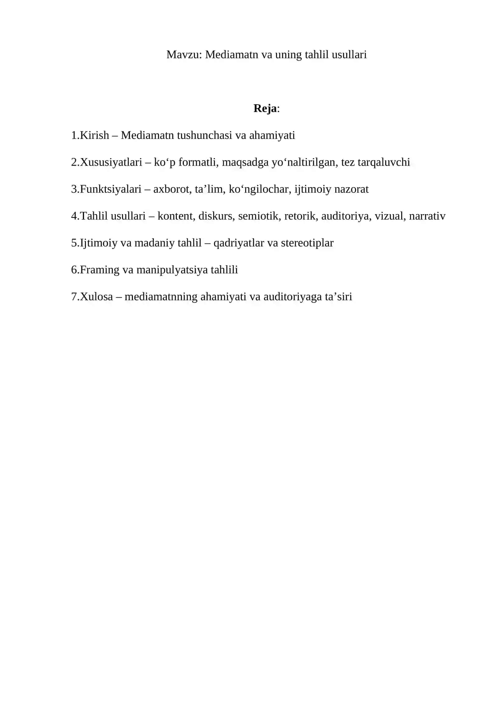 Mediamatn va uning tahlil usullari 2